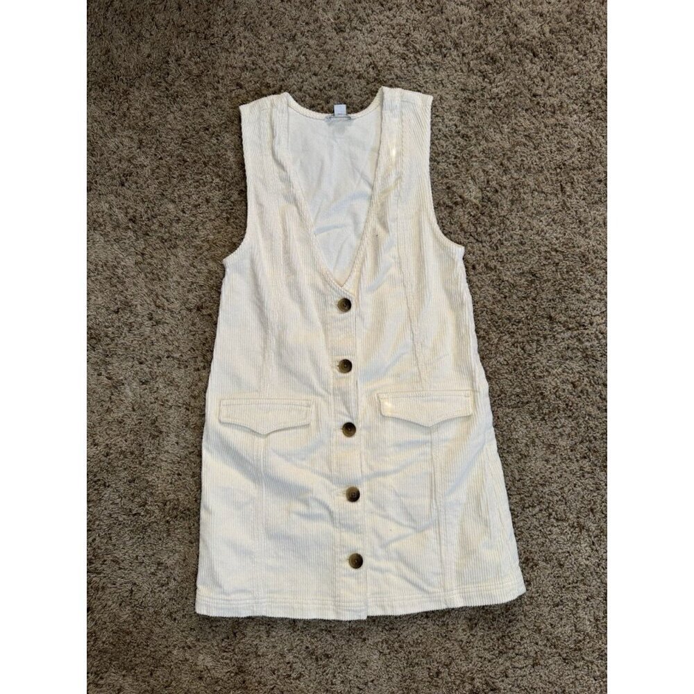 AMERICAN EAGLE Cream Corduroy Jumper Dress Lagenlook Layer Preppy Cute XXS